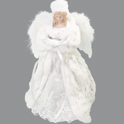 Discount Christmas Forever ANGEL TREE TOP 16″ WHITE FAUX FUR W/ LACE W/ HAT