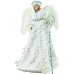 Discount Christmas Forever ANGEL TREE TOP 18″ WHITE/SILVER WITH FAUX FUR W/ HAT