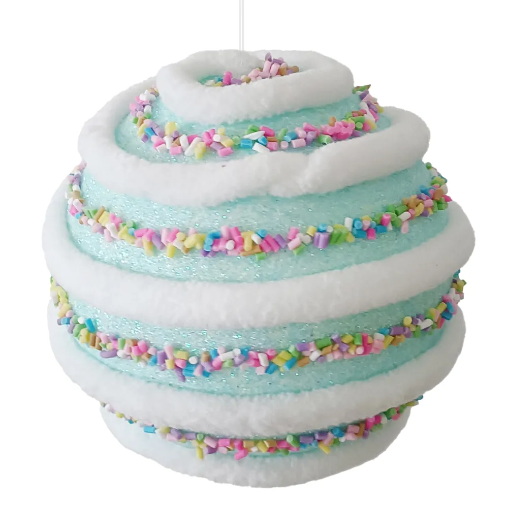 Hot Christmas Forever BALL CANDY SWIRL 100MM BLUE W/ MULTI SPRINKLES