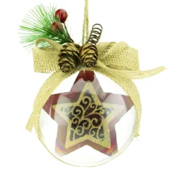 Online Christmas Forever BALL CLEAR 75MM CLEAR W/ STAR RED/NAT BURLAP BOW