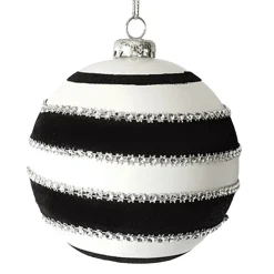 Clearance Christmas Forever BALL DECOR BLACK/WHITE 120MM BEADED SWIRL