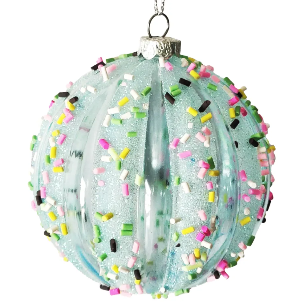 Outlet Christmas Forever BALL DECOR BLUE 80MM MELLON W/ MULTI CANDY SPRINKLE