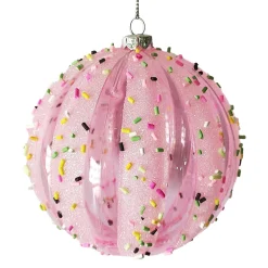 Discount Christmas Forever BALL DECOR PINK 100MM MELLON W/ MULTI CANDY SPRINKLE