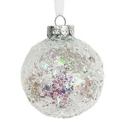 Discount Christmas Forever BALL DECOR WHITE IRR 80MM CLEAR W/ IRIDESCENT GLITTER