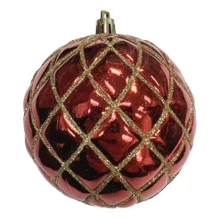 Discount Christmas Forever BALL DIAMOND PT. 100MM SHINY RED W/ GOLD GLTR.