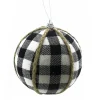 Christmas Forever BALL FABRIC BLACK WHITE 4″ CHECK FABRIC W/ JUTE ROPE