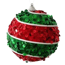 Clearance Christmas Forever BALL FABRIC SEQUIN SWIRL 100MM RED/GREEN