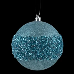 Discount Christmas Forever BALL GLITTER W/BEAD BAND 100MM BLUE TEAL