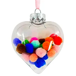 Outlet Christmas Forever BALL /HEART CLEAR 100MM W/ MULTI POM POMS