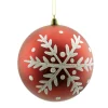 Christmas Forever BALL 100MM MATT RED W/WHT SNOWFLAKE PATTERN