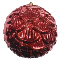 Clearance Christmas Forever BALL PINECONE LOOK 100MM SHINY RED