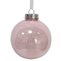 Clearance Christmas Forever BALL PINK 100MM CLEAR W/ INSIDE GLITTER