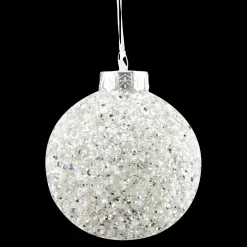Clearance Christmas Forever BALL WHITE/ SILVER 100MM GLITTER & BEADS