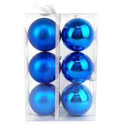 New Christmas Forever BALLS BOXED 6PC 100MM BLUE SHINY/ MATT