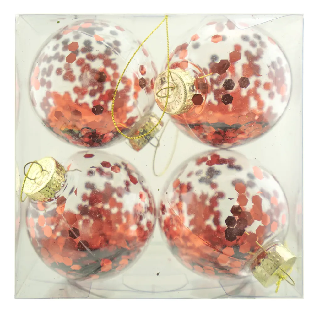 Discount Christmas Forever BALLS BOXED 4PC 80MM CLEAR W/ RED SEQUIN