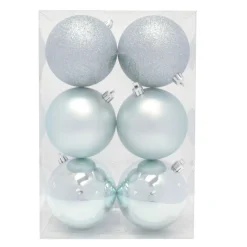 Sale Christmas Forever BALLS BOXED 6PC 80MM COOL BLUE SHINY/ MATT
