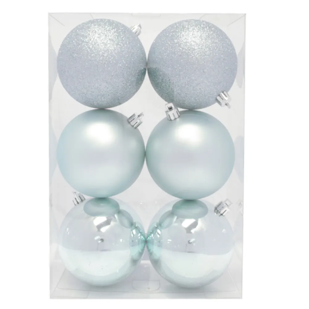 Sale Christmas Forever BALLS BOXED 6PC 80MM COOL BLUE SHINY/ MATT