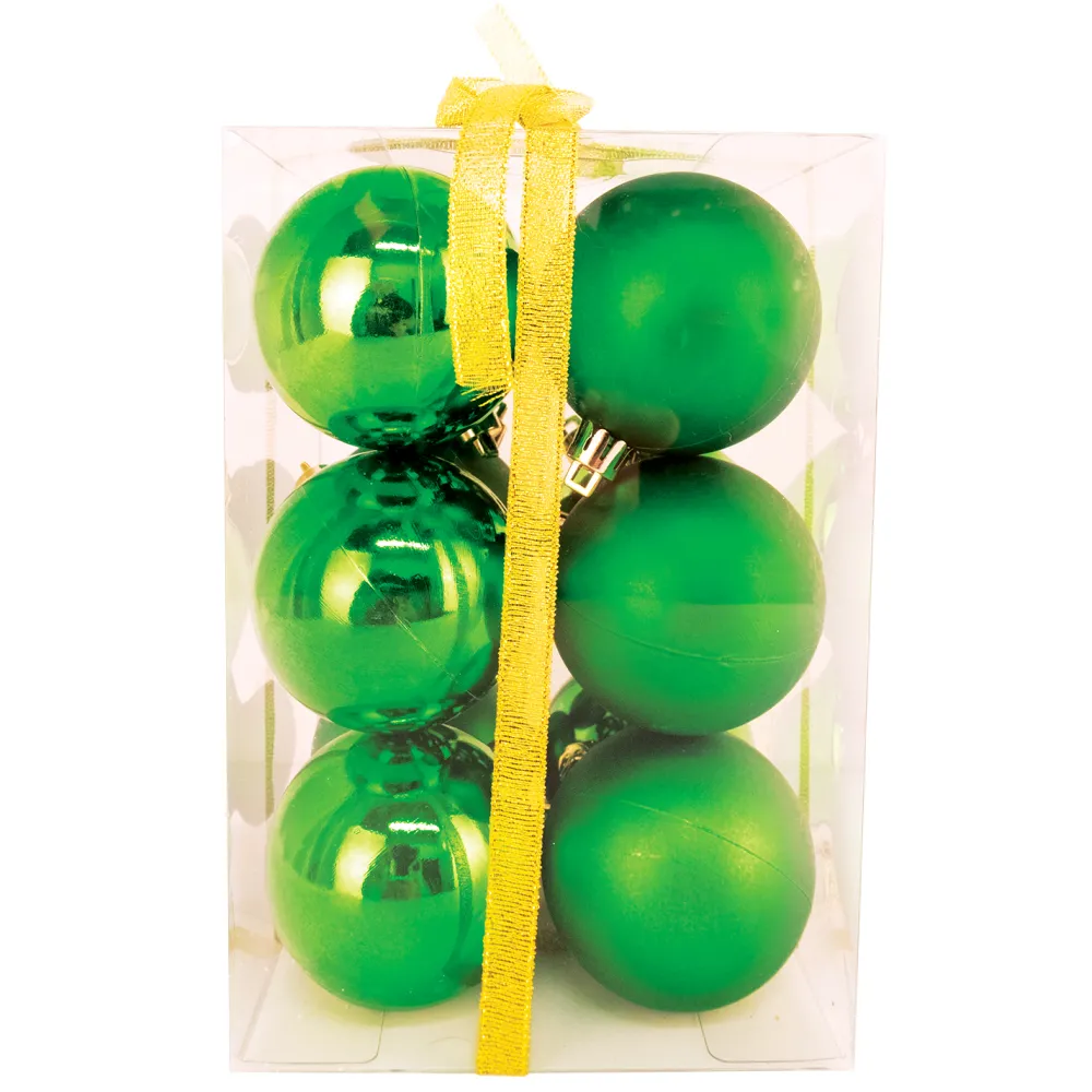 Christmas Forever BALLS BOXED 12PC 60MM GREEN SHINY /MATT