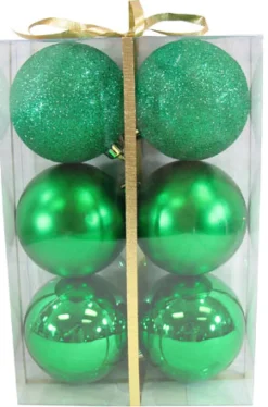 Hot Christmas Forever BALLS BOXED 6PC 80MM GREEN SHINY/ MATT