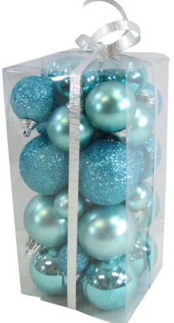 Outlet Christmas Forever BALLS BOXED 36PC 20/30/40MM ICE BLUE SHINY/ MATT