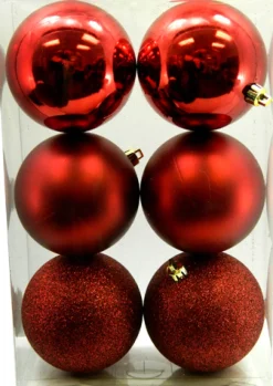 Clearance Christmas Forever BALLS BOXED 6PC 80MM RED CRANBERRY SHINY/ MATT