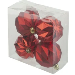 New Christmas Forever BALLS BOXED 4PC 80MM RED MATT/SHINY DIAMOND CUT