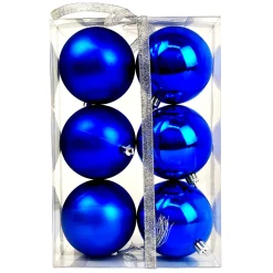 Christmas Forever BALLS BOXED 6PC 80MM ROYAL BLUE SHINY/ MATT