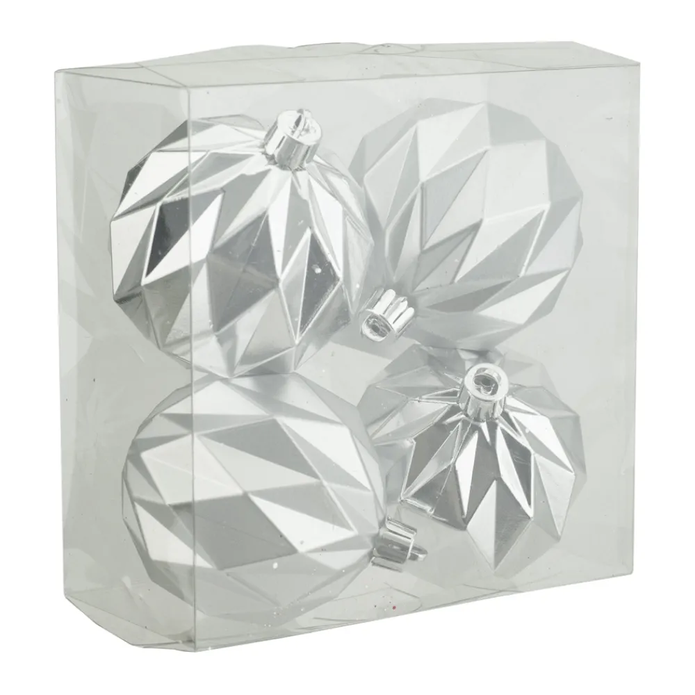 Clearance Christmas Forever BALLS BOXED 4PC 80MM SILVER MATT/SHINY DIAMOND CUT