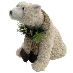 Best Christmas Forever BEAR BEIGE SHERPA SITTING 9.5″x10″ W/ SCARF, NEEDLE PINE, CONE & EUCALYPTUS