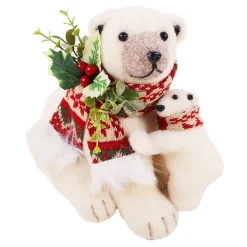 Sale Christmas Forever BEAR BEIGE W/ NORDIC SCARF, HOLLY & BERRIES 8″ WHT/GREEN/RED