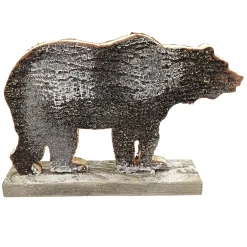 Online Christmas Forever BEAR BROWN WOODEN TABLE DECOR 9.5″x10″ FROSTED NATURAL/BIRCH LOOK