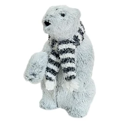 New Christmas Forever BEAR GRAY STANDING PLUSH 12″ W/ BLACK/WHITE SCARF