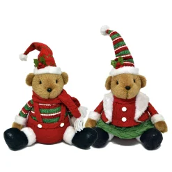Sale Christmas Forever BEAR PLUSH SITTING 12″ BOY/ GIRL W/ RED/ GREEN STRIPES SHIRT & HAT