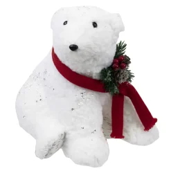 Online Christmas Forever BEAR WHITE SITTING 10″ FUR W/CLEAR SEQUINS & RED SCARF