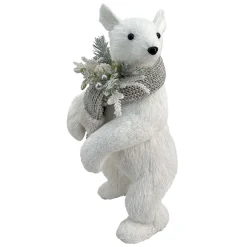 New Christmas Forever BEAR WHITE STANDING FAUX GRASS 6.5″x15″ W/ SCARF, FROSTED PINE & BERRIES