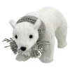 Best Christmas Forever BEAR WHITE STANDING FAUX GRASS 9.5″x5.5″ W/ SCARF, FROSTED PINE & BERRIES