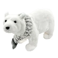 Best Christmas Forever BEAR WHITE WALKING 9″ FUR W/ GRAY SCARF