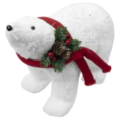 Online Christmas Forever BEAR WHITE WALKING 9.5″ FUR W/ CLEAR SEQUINS & RED SCARF