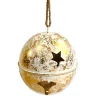 Discount Christmas Forever BELL GOLD/WHITE 9.5″ (JINGLE) METAL W/ SISAL ROPE HANGER