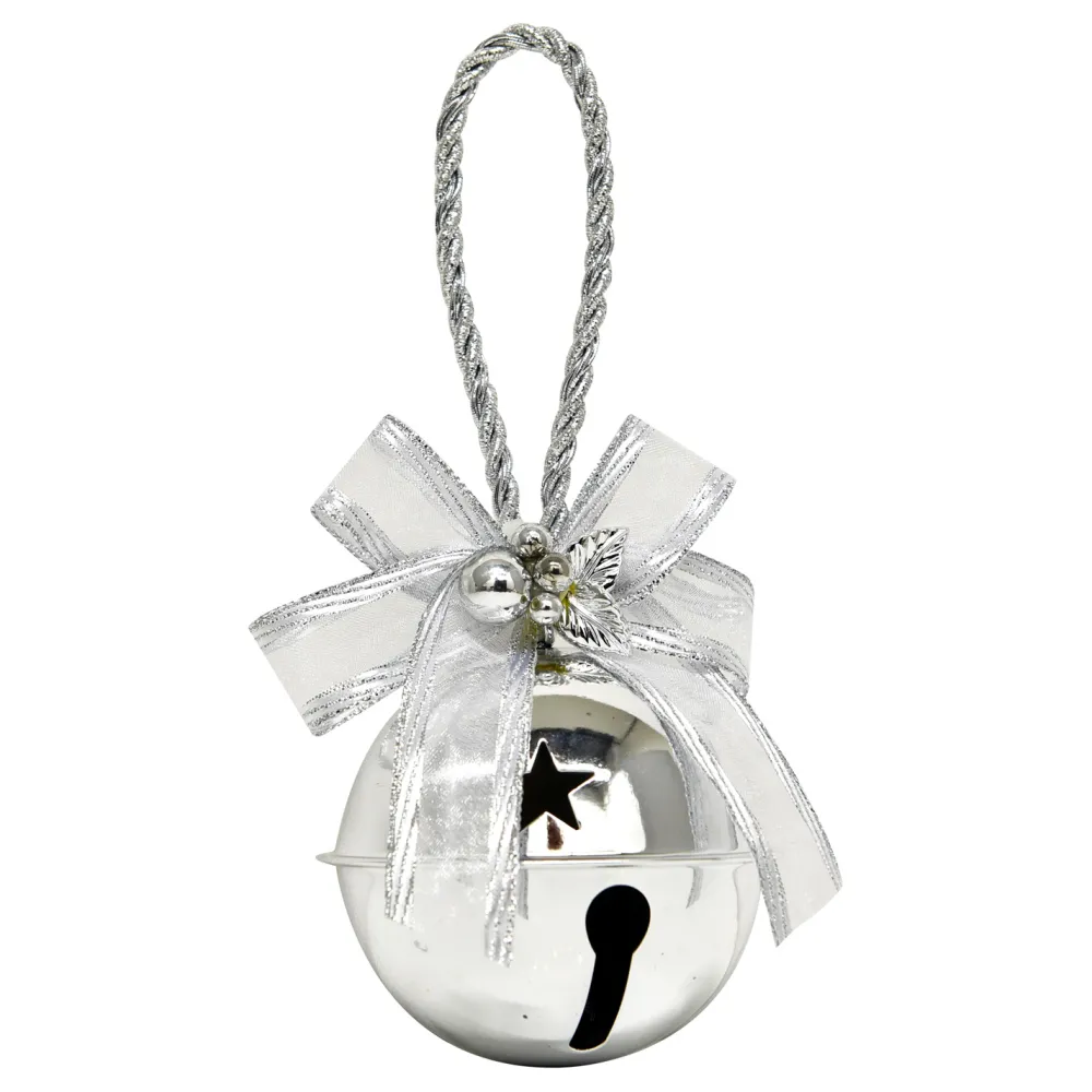 Online Christmas Forever BELL SILVER/SHINY 2.5″/60MM DOOR HANGER W/ SILVER SHEER BOW