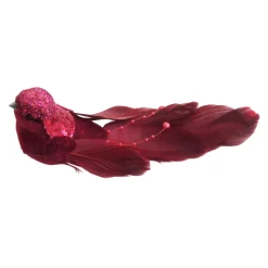 Best Christmas Forever BIRD BURGUNDY FEATHERS/FABRIC 7.5″ BURGUNDY GLITTER, BEADS & SEQUINS W/ CLIP