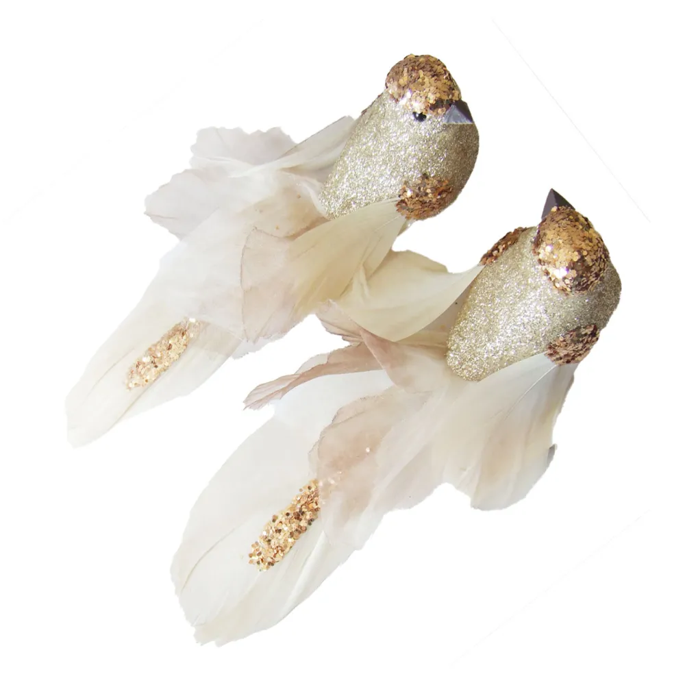 Best Christmas Forever BIRD CHAMPAGNE 6″ W/ GLITTER 2 STYLES WITH CLIP