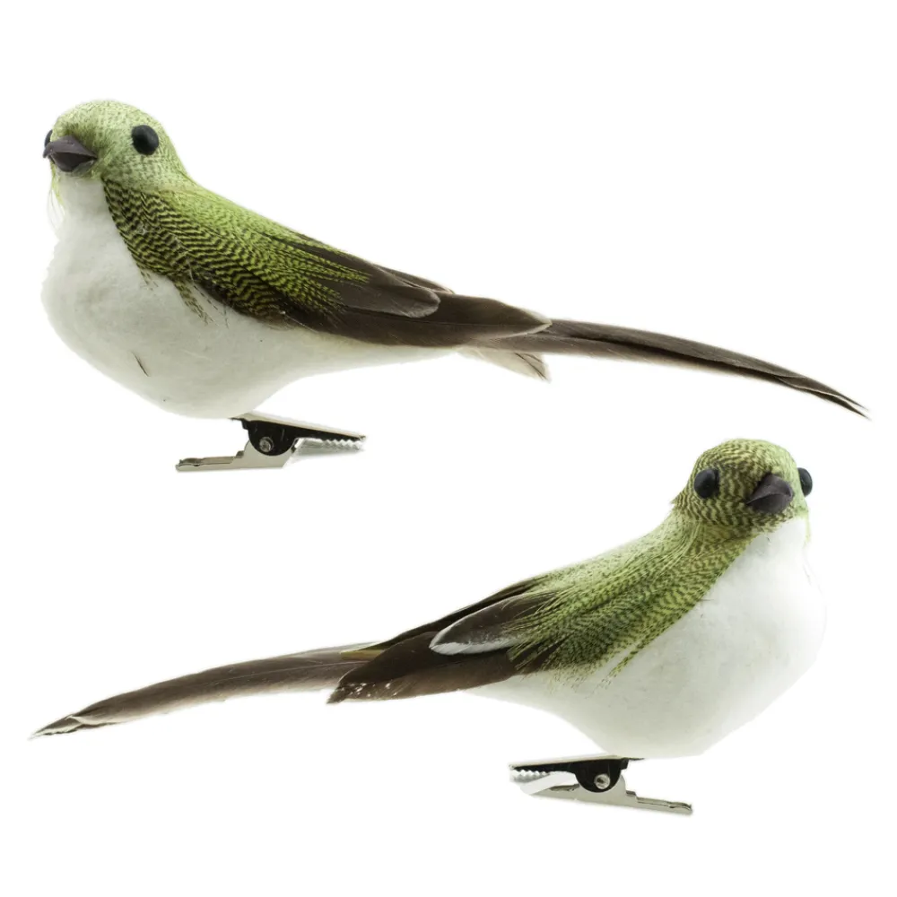 Online Christmas Forever BIRD GREEN/BROWN TAIL 6″ W/ CLIP 2/S