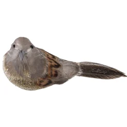 New Christmas Forever BIRD NATURAL GRAY/ BROWN 5.5″ W/CLIP FEATHER TAIL