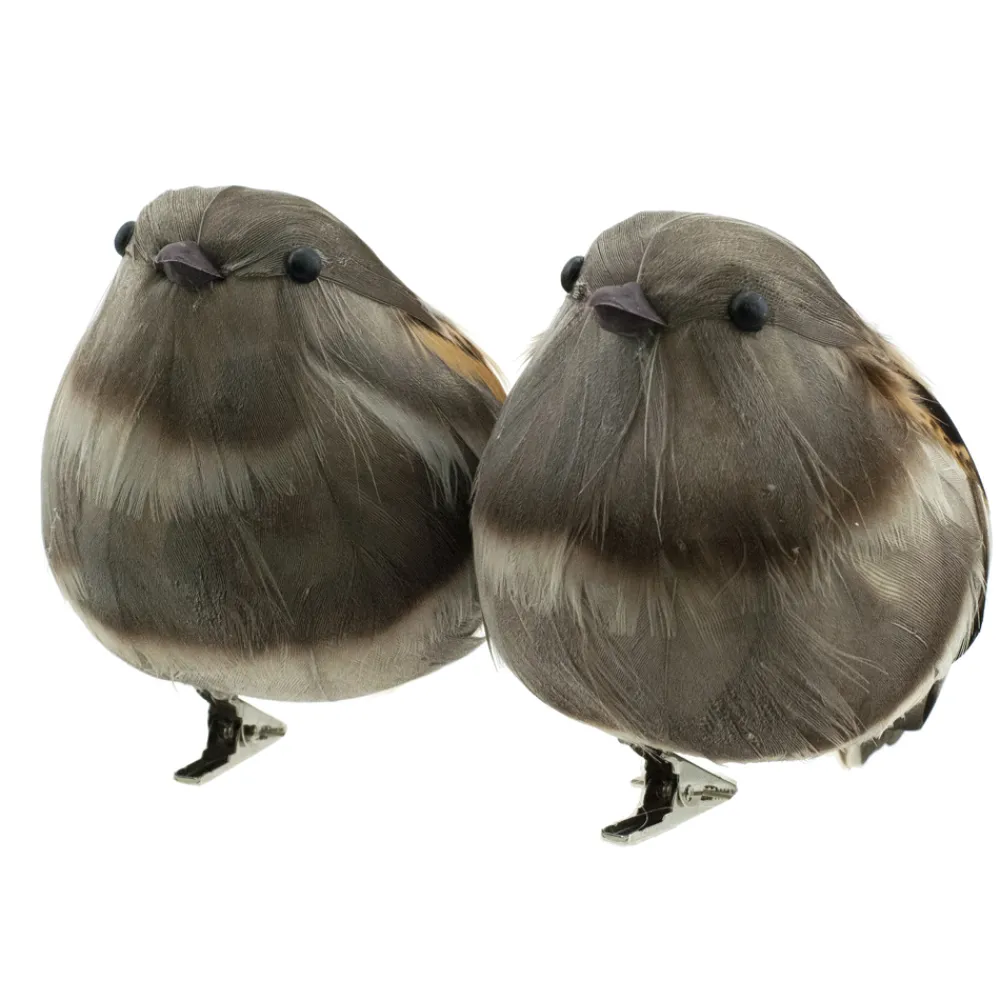 New Christmas Forever BIRD NATURAL/GRAY/BROWN 5″ W/ CLIP 2/S