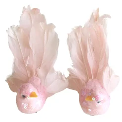 Christmas Forever BIRD PINK FEATHERS/FABRIC 6″ PINK GLITTER & SEQUINS W/ CLIP 2 ASSTD.