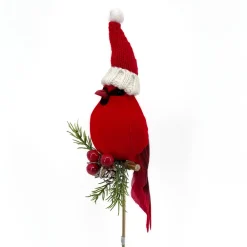 Hot Christmas Forever BIRD RED CARDINAL 13.5″ W/ SANTA HAT ON PICK