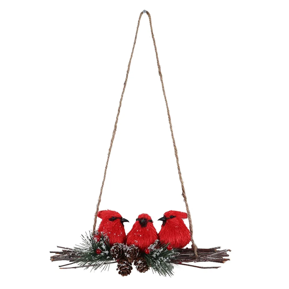 Online Christmas Forever BIRD RED CARDINAL 12″ X3.5″ ON FROSTED TWIGS WITH PINE & CONE 3-BIRDS