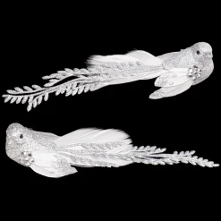 Clearance Christmas Forever BIRD SILVER 7.5″ W/CLIP & FEATHER TAIL W/GLTR 2/S