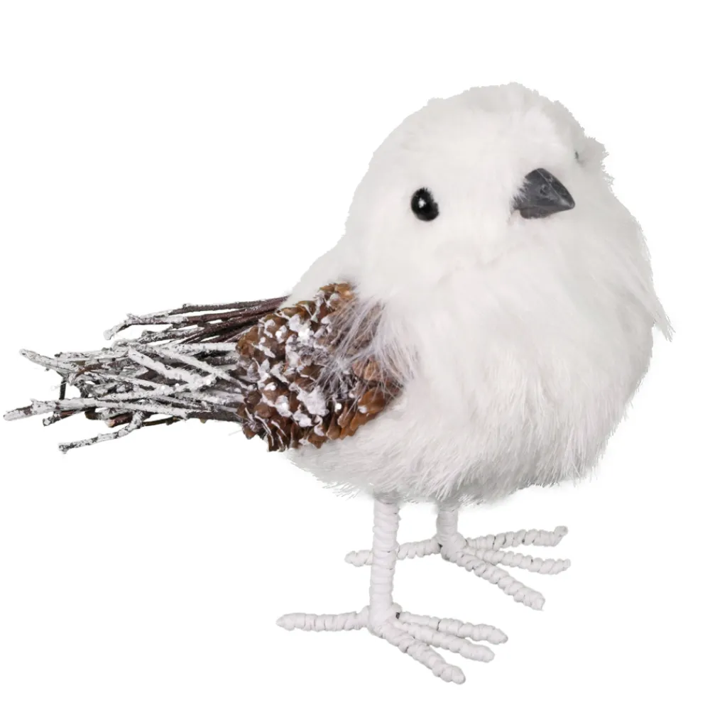 Best Christmas Forever BIRD WHITE/IVORY 5″ FAUX FUR W/ TWIG TAIL